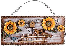 Vintage Sunflower Decor Welcome Sign for Front Door, Garden Themed Welcome Door