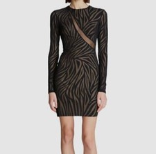 $495 Halston Women's Black Zebra Asymmetrical Tatum Sheath Dress Size 10