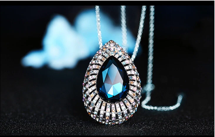 Deluxe Brosche Kette Feder Anhänger Crystal Kristalle 18K Weißgold vergoldet - Bild 3 von 4