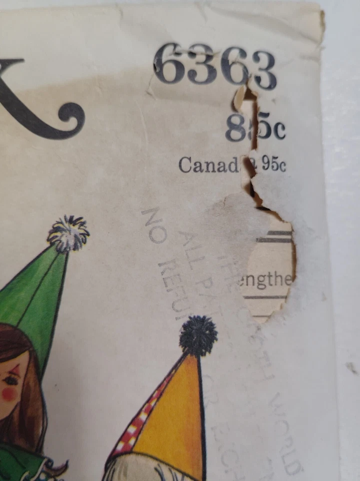 Clown Jumpsuit Hat Suit Kids Childs 6 Butterick 6363 Costume Sewing Pattern VTG - Image 2 of 4