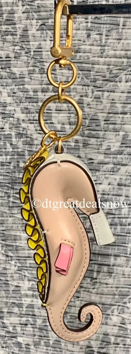 NWT Tory Burch Key Fob Bag Charm Origami Seahorse Key Ring In Pink Leather