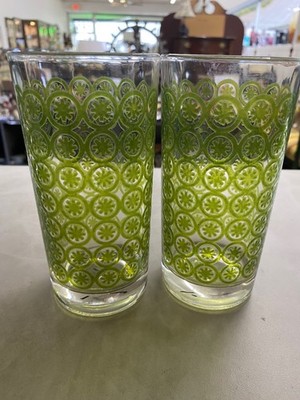 Vintage Green Atomic Asterisk Highball Glasses set of 2
