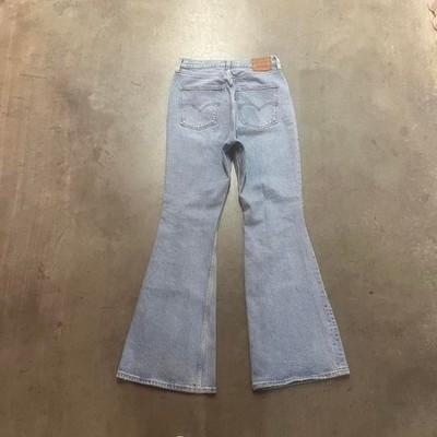 Levi's women's 70s high flare light wash jeans distressed wide leg 28