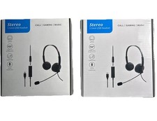 LOT OF 2 Stereo 3.5 mm Jack USB Headset USB Adapter  Noise Cancel Mic Wired NEW