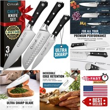 Crafted for Excellence: 3-Pc Chef Kitchen Knife Set with Precision Cutting Edge