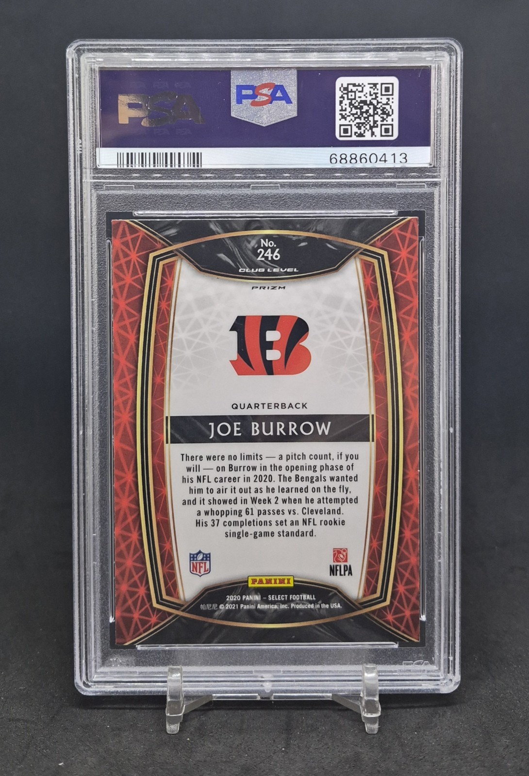 2020 SELECT CLUB LEVEL SILVER JOE BURROW RC PSA 10 BENGALS view 2