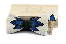 Elegant Columbus Flower Bomb Feather Bow Tie  Lapel Pin Set - Handmade