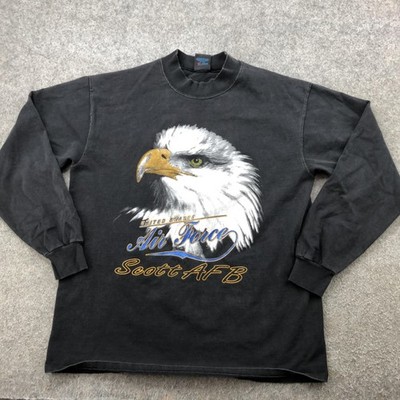 Vintage United States Air Force Shirt Mens Large Black Eagle Scott AFB 90s
