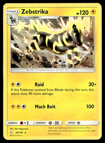 LP Zebstrika [SM - Team Up 45/181] Rare Pokemon TCG