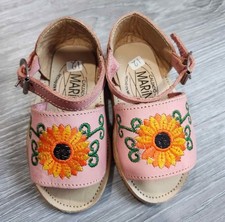 MARINA Girls Pink Embroidered Flower Sandals Buckle Flat Open Toe Size 12