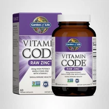 Garden of Life Vitamin Code Raw Zinc Vegan Capsules - 60 Ct EXP 11/25