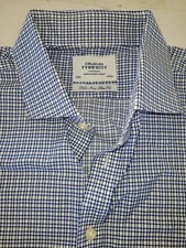 Charles Tyrwhitt Mens 18-36 White Blue Check Non Iron Button Up Shirt Slim Fit