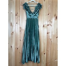 NWT Lulus Exceptional Drama Sage Green Satin Lace-Up Pleated Maxi Dress Bride M