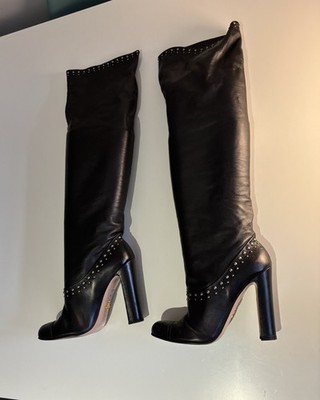Original Prada Nieten Schwarz Nappaleder Overknee Stiefel UK Größe 6!!