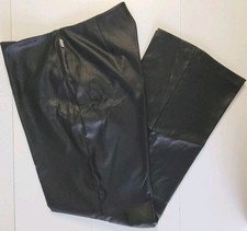 Vintage 80's Womens Black Leather Look High Waist Pants 30 x 29.5 Flare Leg