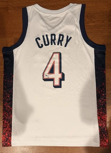 Stephen Curry Warriors Signed 2024 Team USA White Jersey JSA COA Paris Olympics