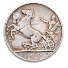 ITALIA Vittorio Emanuele III 10 Lire Biga 1930 Non Comune - Argento Silver