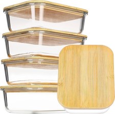 5 Pack 35oz Glass Containers with Bamboo Lids, Meal Prep Food Storage