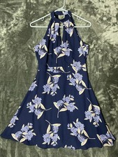 Express Dress, Navy Blue with Floral Print, Sleeveless, Halter Top, Lined Size 2
