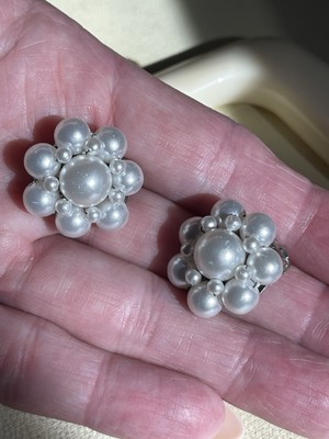 Vintage Japan Clip-On Earrings Faux Pearl Satin Finish Bead Button