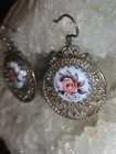 Vtg Authentic Russian Rostov Finift Enamel Rose 925 Filigree Earrings Marked 1РФ — photo 7