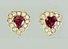 1.30 ctw Heart Ruby with Diamond Halo Stud Pair Earrings 14k Yellow Gold