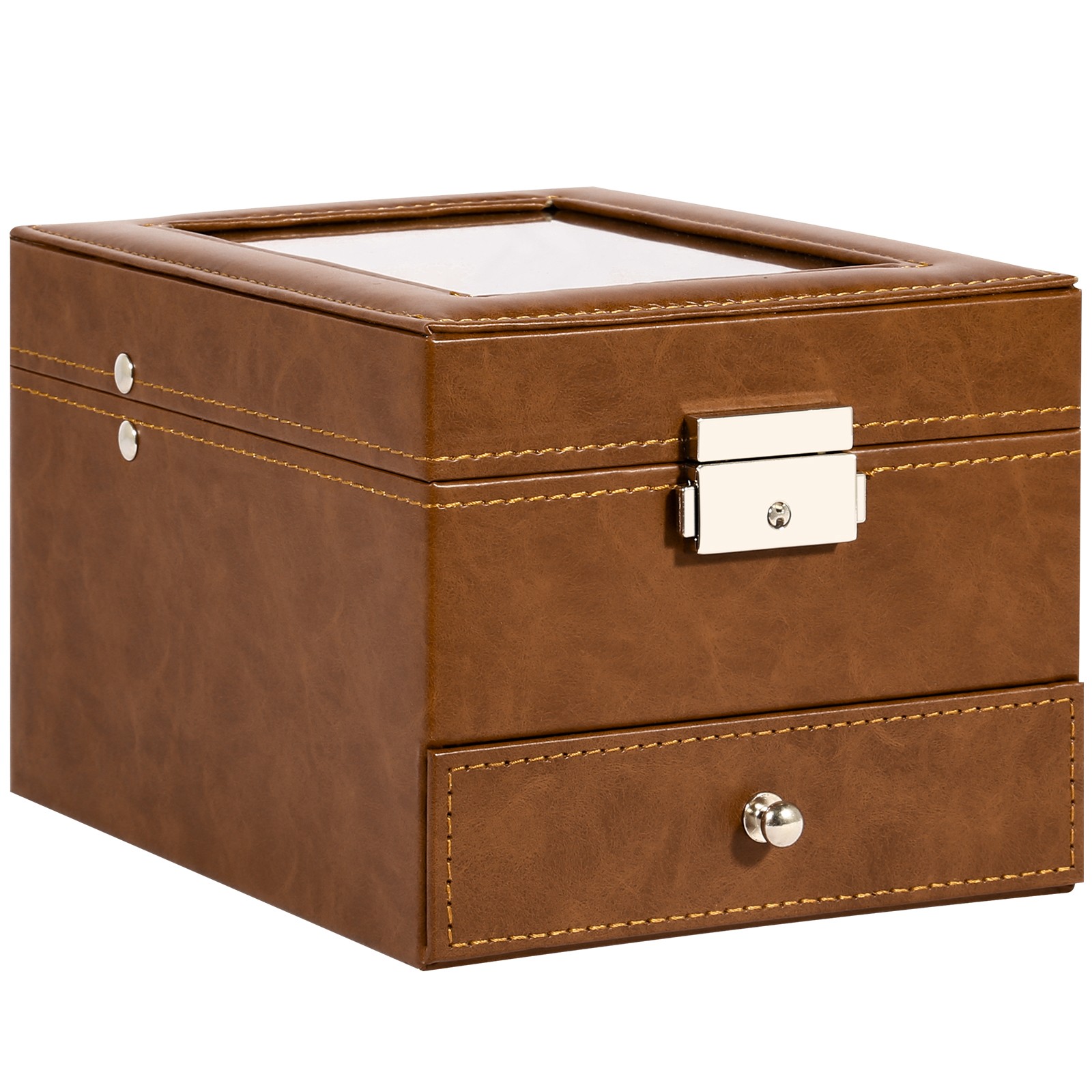 6/8/12/20-Slot 2-Layer Watch Box, PU Leather, Glass Window,Jewelry display case