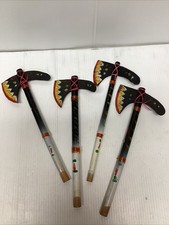 Lot of 4 Vintage Novelty Wooden Indian Tomahawk Toy Souvenirs~Carnival Prize~70s