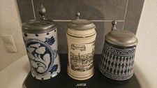 3 Bierkr&uuml;ge (Zinndeckel)  Bayreuth aus Steingut