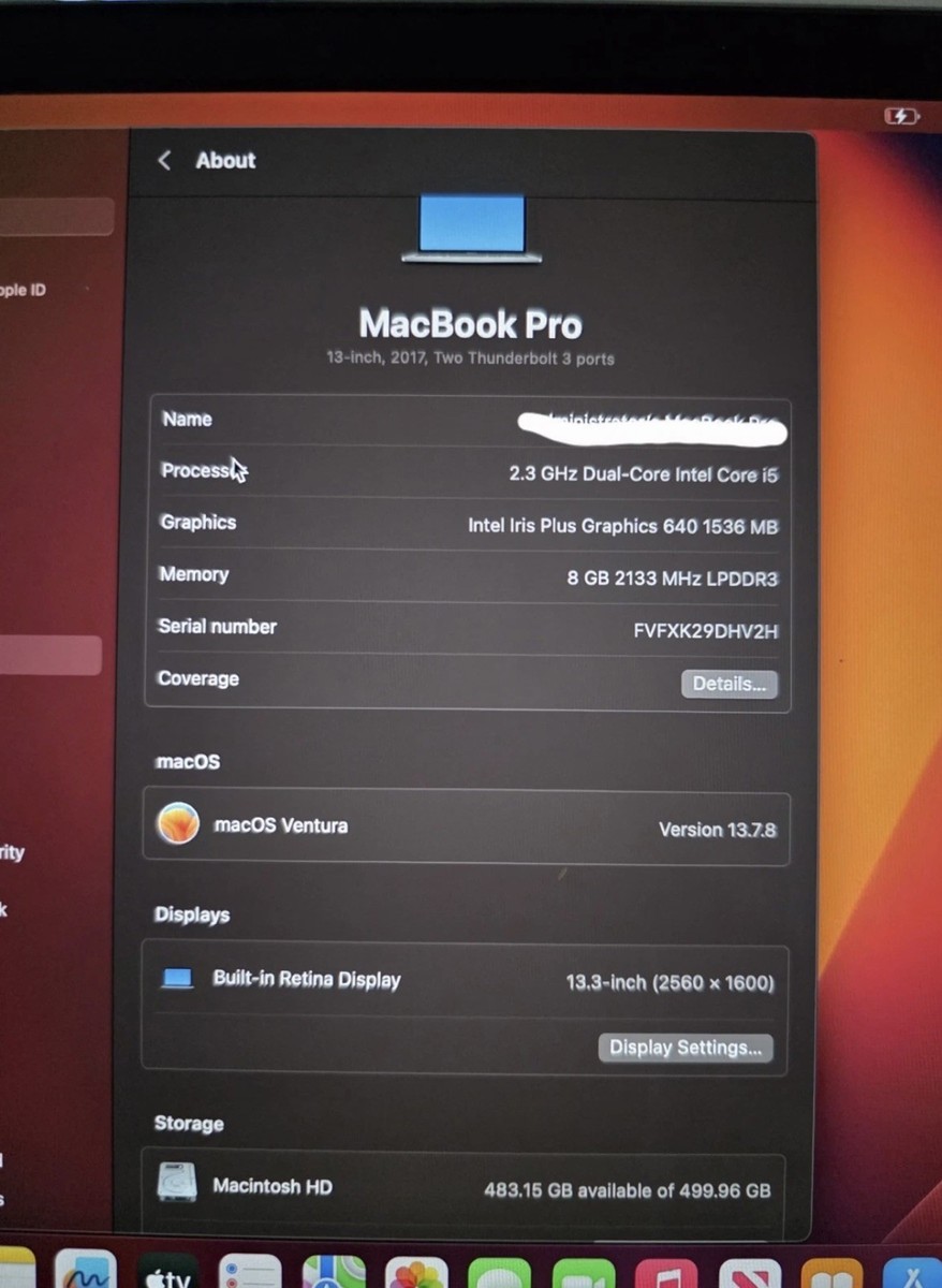 Apple MacBook Pro 13.3in (512GB SSD, Intel Core i5., 3.1 GHz, 8GB