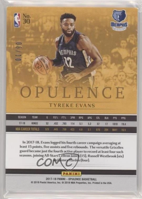 2017-18 Panini Opulence Holo Gold /10 Tyreke Evans #30 - Image 2 of 2