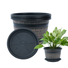 Bamworld Classic Traditional Plastic Planter 10in Plant Pots Set of 3 Flower Pot