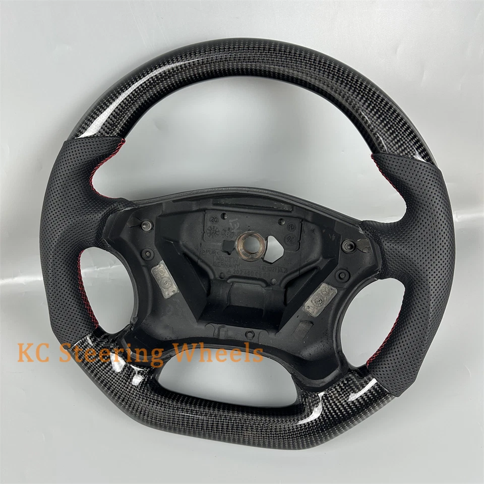 Volante de cuero de fibra de carbono negro para Mercedes-Benz Amg 2002-2005  Foto 3 de 4