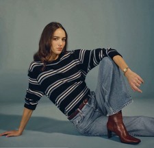Reformation Cashmere Stripped Blue Boyfriend Sweater Size S