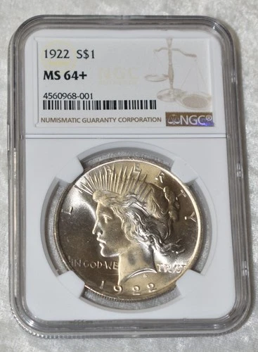 1922 P PEACE 90% SILVER ONE $1 DOLLAR NGC MS 64 + MS64 PHILADELPHIA MINT US COIN