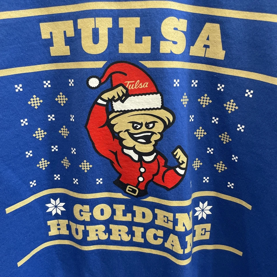University Of Tulsa Golden Hurricane Champion Blue Christmas Sweatshirt XL VTG - Image 2 of 4