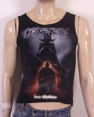 rare Karion Iron Shadows T-Shirt Heavy Metal Earache Records cut cropped S