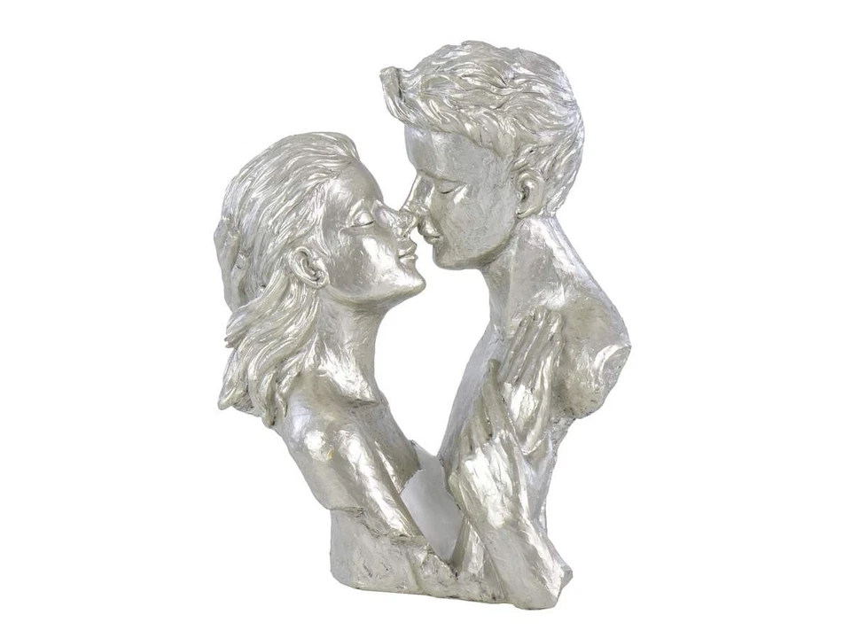 Dekofigur Paar silber küssend in Umarmung modern Deko Büste Liebespaar 29 cm - Bild 2 von 4