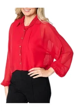 Colleen Lopez Women's Button Front Dolman-Sleeve Top Chili Pepper