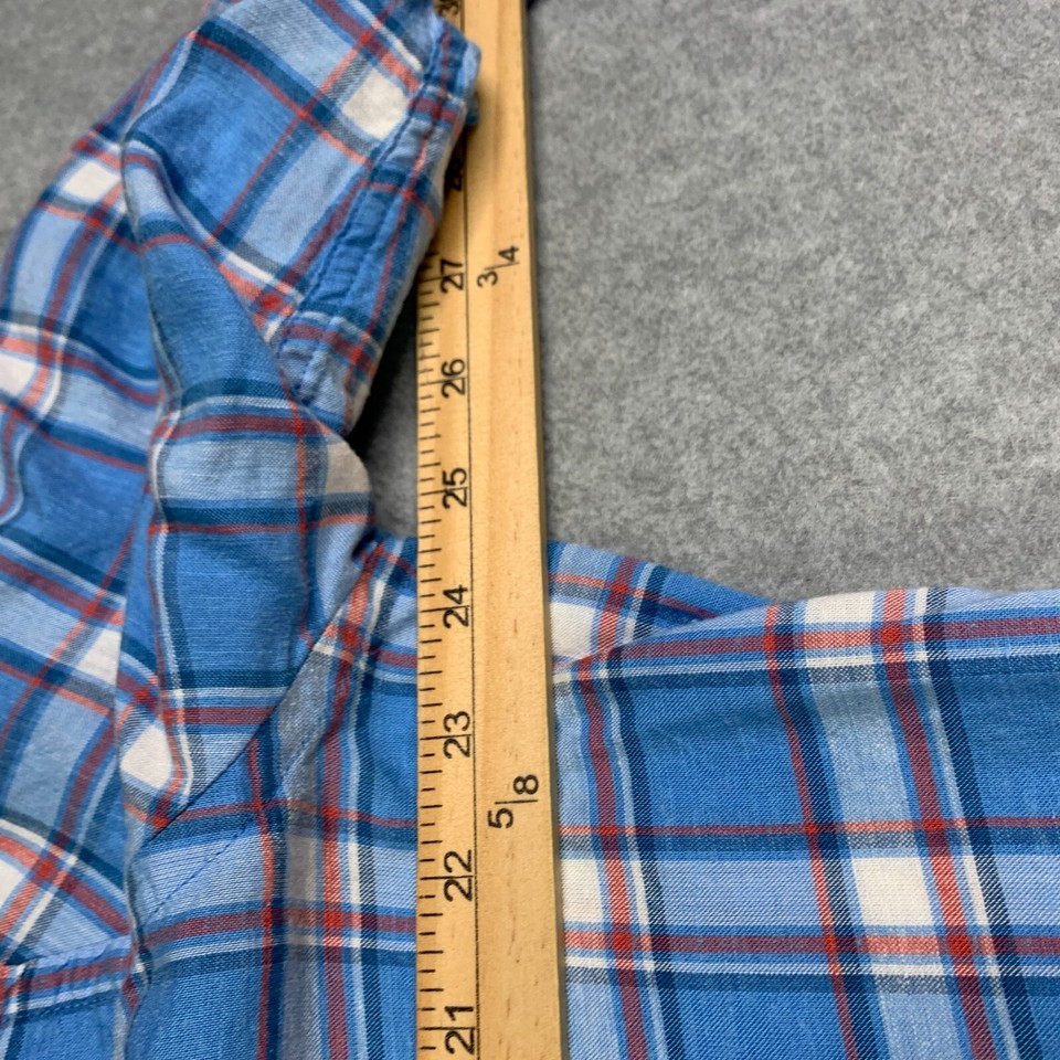 Southern Tide Shirt Large Blue Red Plaid Lightweight Button Up Long