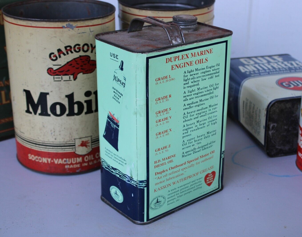 RARE SPEED BOAT GRAPHIC 1940s QUAKER STATE DUPLEX ENGINE OIL Old 1 gal