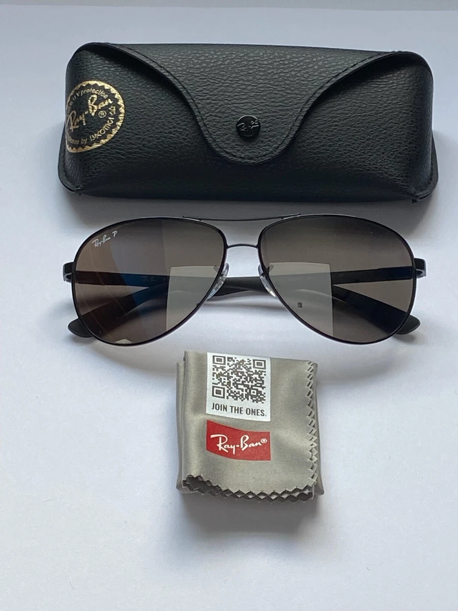 Ray Ban Carbon Fibre 8313 002 k7 Aviator Sunglasses Mirror Polarized 61mm