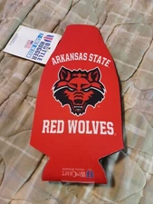 ARKANSAS STATE RED WOLVES 12oz KOOZIE INSULATED COOLER BOTTLE HOLDER FOLDS FLAT