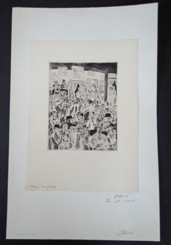 Jean Oberlé signed etching “Au Jockey” 1920s;Golden Griffin Gallery, NYC INV3126