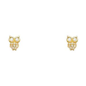 14K Yellow Gold Owl Stud Earrings with CZ Screw Backing | eBay
