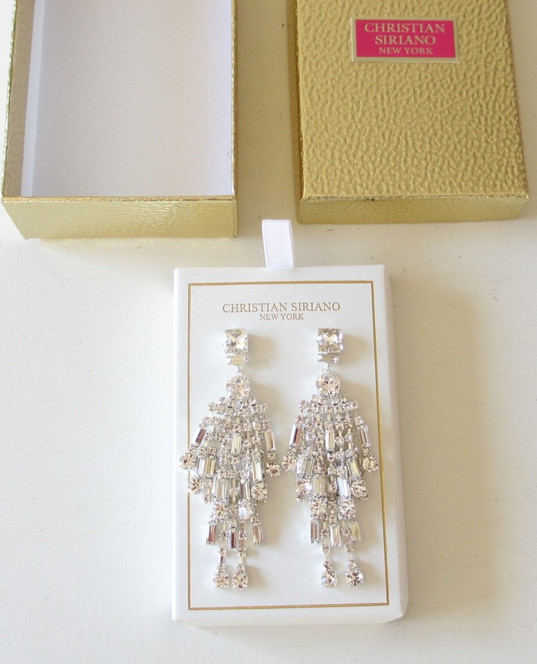 Christian Siriano Silver Tone Sparkly Rhinestone Chandelier Earrings
