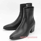 Black Zip Pointy Toe Heel Leather Men's boots Ankle Boots High Top Boots