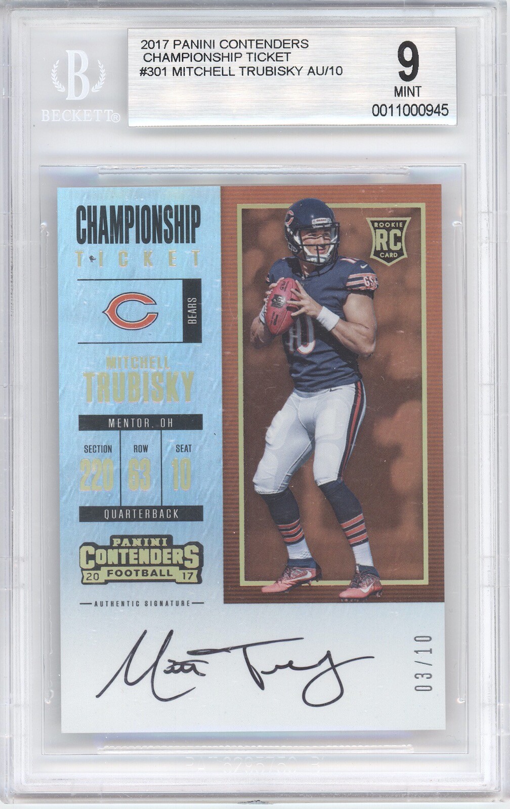 Mitchell Trubisky Panini Contenders #301 Autograph-Championship Ticket