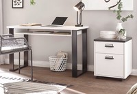 "Schreibtisch Set Mit Rollcontainer \"Stove\" In Weiß Pinie Und Anthrazit Landhaus"