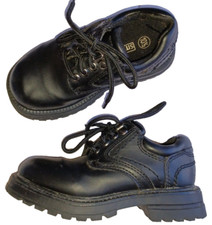 SMART FIT Child Boys 10.5 Black Oxford Hiker Shoes lace up Faux Leather VGC